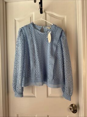Light Blue Lace Crochet Long-Sleeve Top - Unknown Brand